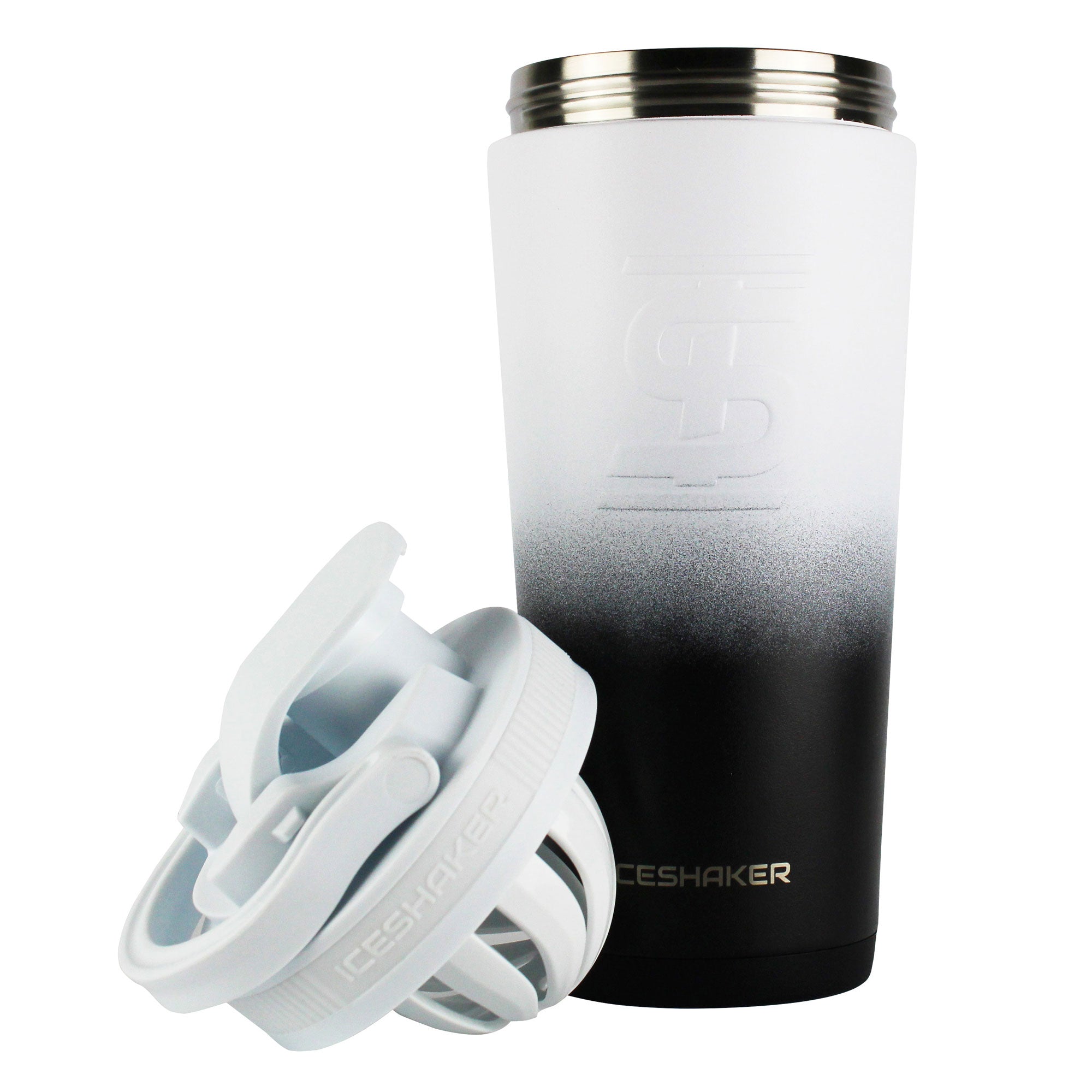Ice Shaker 26 oz Black White Ombre Shaker Bottle