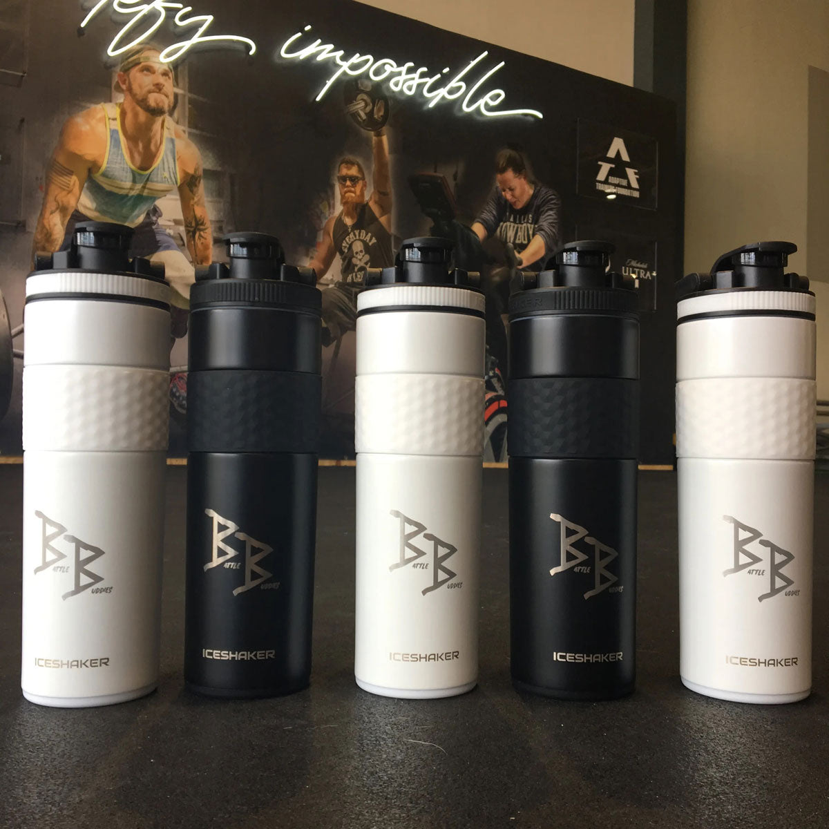 An image of 20oz Skinny Shakers with a business logo engraved on them.