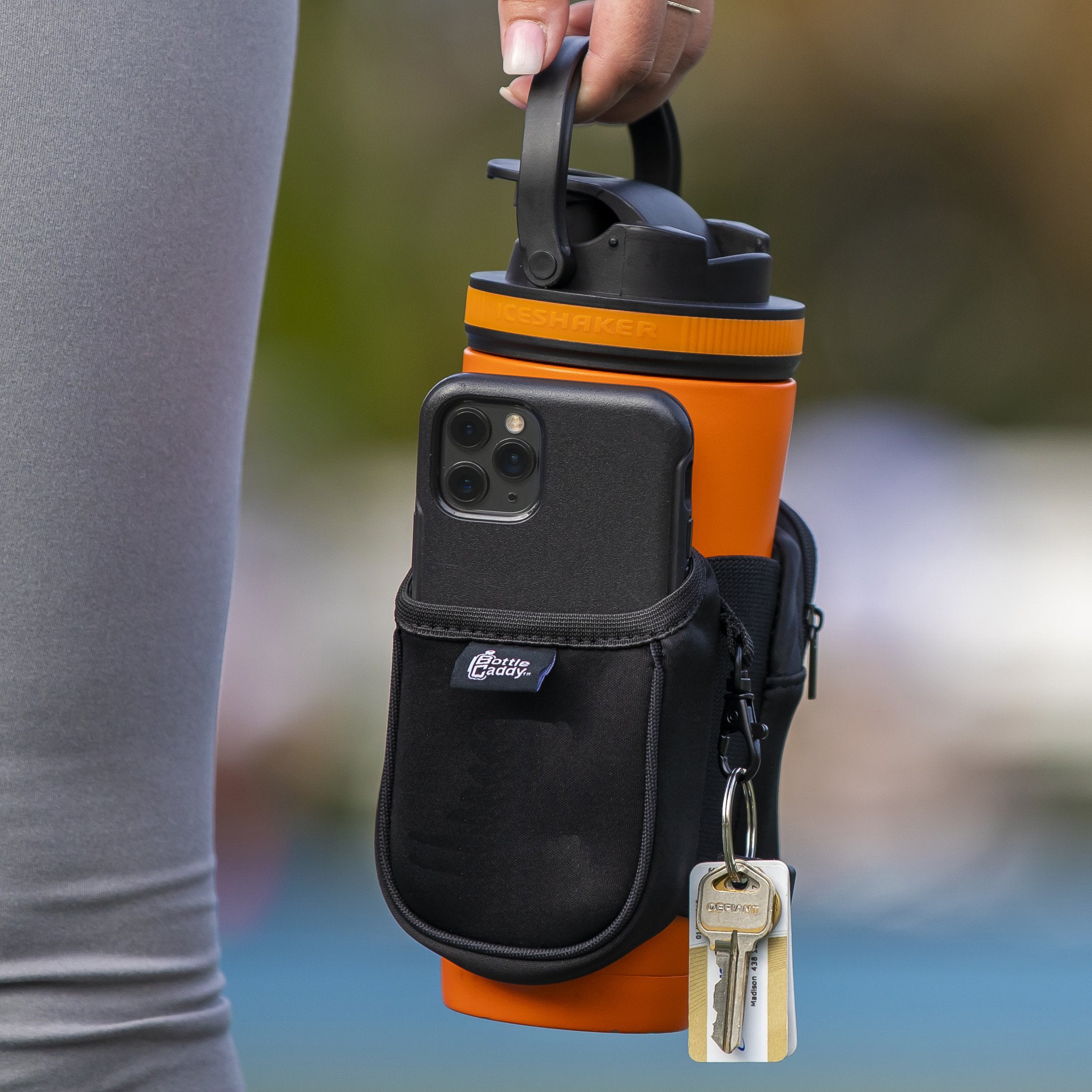 Gym Water Bottle Pouch Caddy, Water Bottle Holder for Running, Walking,  Workout Cell Phone Holder Caddy, Accessory Pockets 